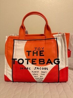 Marc Jacobs x David Shrigley medium Orange & White Canvas Heart Graphic Tote